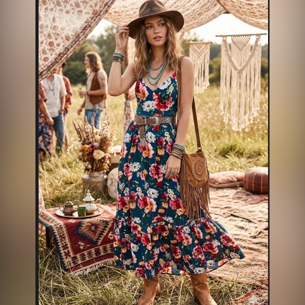 Altar'd State Henleigh Floral Maxi Dress Size N Boho Cottagecore Vacation Summer